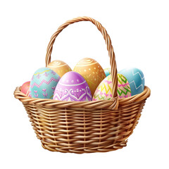 Fototapeta na wymiar Colorful easter eggs in basket isolated on transparent background