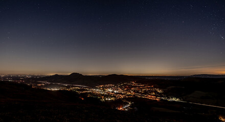 Aerial view of Church Stretton town at night in the Shropshire Hills