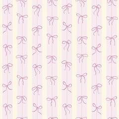 Coquette Pink Bows on a Pink and beige stripes Background pattern