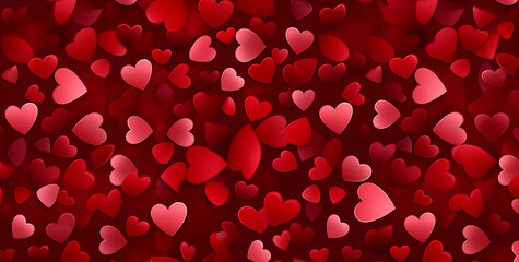 Abstract Valentine's Day red beautiful background with hearts and blurred bokeh lights. Valentine or love concept background wallpaper.