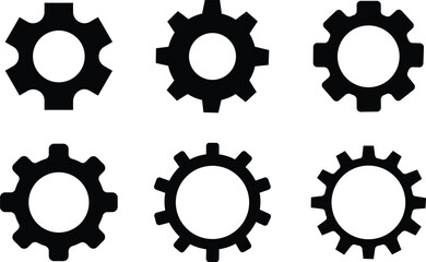 Gear setting icon set black gears mechanism and cog wheel isolated on transparent background. Progress or construction concept. Cogwheel flat  vector collection for website or mobile app.