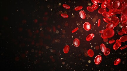 Red blood cells floating with a dark background, bokeh effect - obrazy, fototapety, plakaty