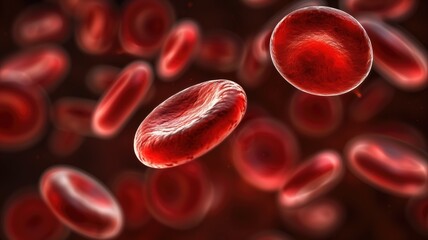 Red blood cells in a glowing, warm red hue with a shallow depth of field