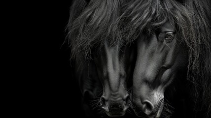Two black horses in the dark