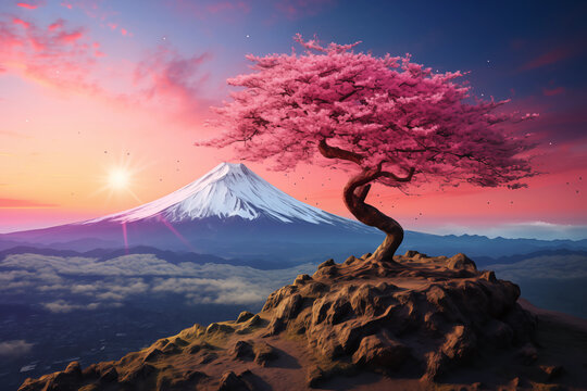 A Cherry Blossom Tree at sunset