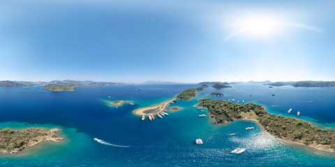 360 degree panoramic view of the uninhabited Yassica Islands. Popular tourist place near Gocek,...