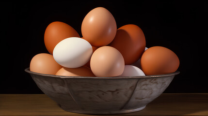 Fresh eggs in a basket.
