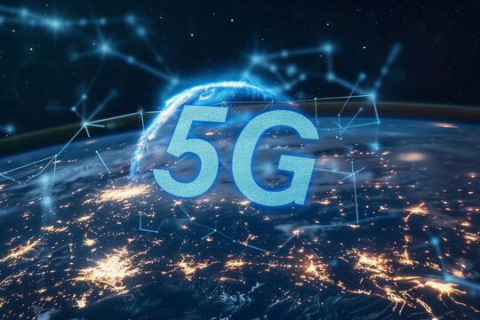 Global 5G Mobil Network Concept over Earth at Night with City Lights