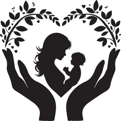 silhouette of Mom and child in heart shape Vector illustration 