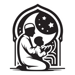islamic pray logo icon in white and black colors. islamic pray flat vector icon from religion collection for web, mobile apps and ui 