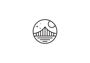 bridge with river logo, in circle shape concept element symbol design