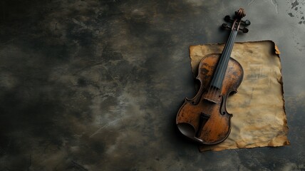 A violin lies on aged parchment, evoking a sense of history