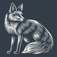 Fox. Vintage woodcut style vector illustration on dark background.