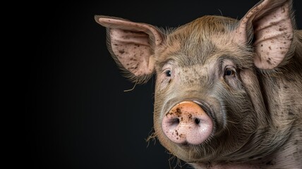 Close-up of a piglet's face with a dark background