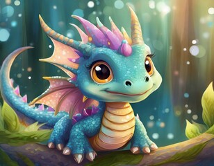 cute baby dragon with big big eyes