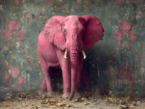 Pink elephant in a room, mindfulness concept 