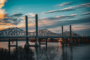 Abraham Lincoln Bridge in Louisville KY sunset 