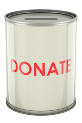 Donation can, 3D rendering isolated on transparent background
