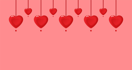 flat vector art illustration of valentines day background or banner with hanging hearts for business, project, wedding, poster, happy, birthday, greeting, cards, etc. on transparent background