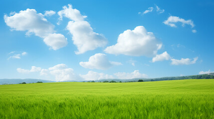 Obraz premium Beautiful landscape with green grass on sunny day, AI Generative.