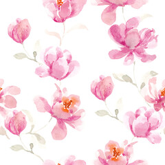 Fototapeta na wymiar Pink Magnolia Hand Painted Watercolor Flower 