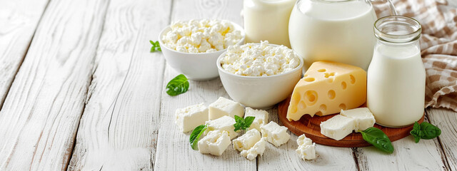 milk cheese on a white wooden background - obrazy, fototapety, plakaty