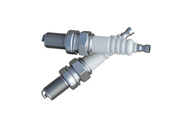 Two car spark plugs isolated on white background. 3d render