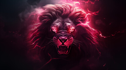 Majestic Lion with Red Lightning Illustration