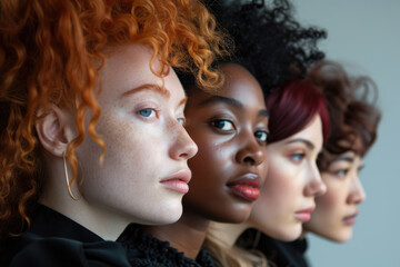 Obraz premium Side Profile of Four Diverse Female Models