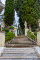 Statues along outdoor steps, Achilleion Palace, Corfu, Greece