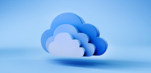 Blue cloud symbol on blue background with copy space - 3D Illustration - not KI generated