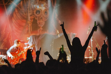 Silhouette of Lady Sitting on Person's Shoulders at a Concert