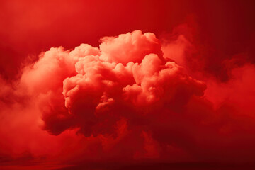 A cloud that is made of medical cotton wool and illuminated in red. The abstract background is the texture of the red sky