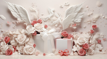 Valentine's Day Cupid with Wings Art Design Background for Presentations HD Wallpapers PC