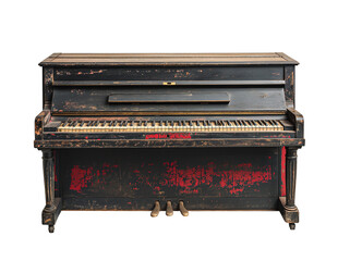 old piano vintage isolated on transparent background, PNG file, studio photography