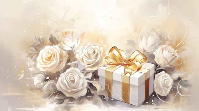 Valentines Day Flowers and Gift Boxes Art Design Background for Presentations HD Wallpapers PC