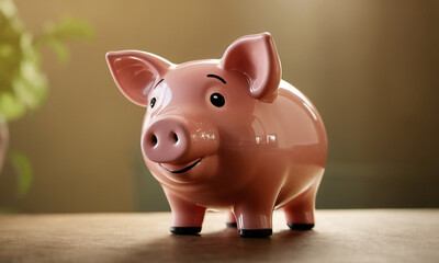 The image shows a piggy bank in the shape of a pig with expressive details such as ears and a tail.