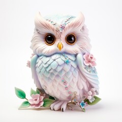 Fototapeta premium A small pastel-colored owl sits in the center beautiful image Ai generated art
