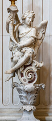 NAPLES, ITALY - APRIL 22, 2023: The baroqeu marble statue of angel in the church Basilica dell Incoronata Madre del Buon Consiglio by unknown artist.