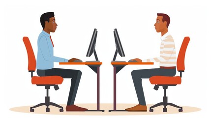 Correct sitting at desk posture ergonomics advices for office workers: how to sit at desk when using a computer and how to use a stand up workstation - obrazy, fototapety, plakaty