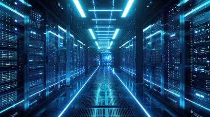 Foto op Plexiglas Futuristic Server Room Computing Cyber Security Internet Networking Power Efficiency Machine Learning 3d Illustration © Orxan