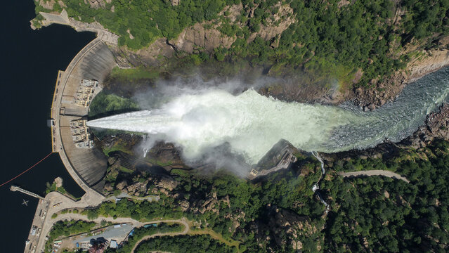 Drone view of Hidroelectrica de Cahora Bassa (HCB), the company that operates the Cahora Bassa dam on the Zambezi River, in the western Mozambican province of Tete
