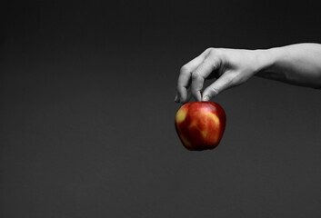 hand with red apple start dieting with an apple with people stock image stock photo