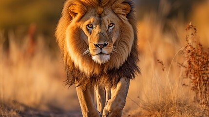 Stunning capture of a majestic lion standing tall in the vast savannah of africa