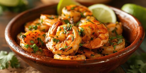 Camarones al Mojo de Ajo Brilliance: Mexican Garlic Shrimp Charm. Immerse in the Symphony of Succulent Shrimp in Garlic Infused Sauce. Picture the Garlic Shrimp Charm in a Coastal Mexican Setting - obrazy, fototapety, plakaty