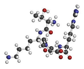 Tuftsin tetrapeptide molecule. 3D rendering.