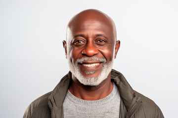 Portrait of an African-American man in his 60s dressed casually smiling and looking at the camera. Isolated, white background. Generative AI - Powered by Adobe