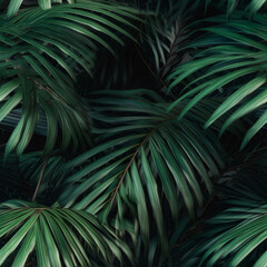 Seamless green palm leaves pattern, natural tropical background. Generative ai 