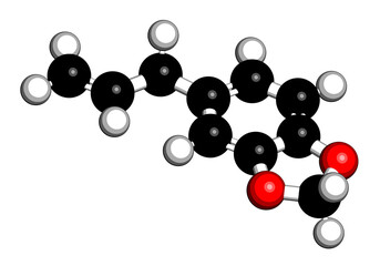 Safrole MDMA precursor molecule. 3D rendering.