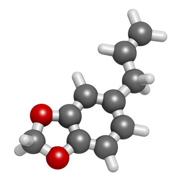 Safrole MDMA precursor molecule. 3D rendering.